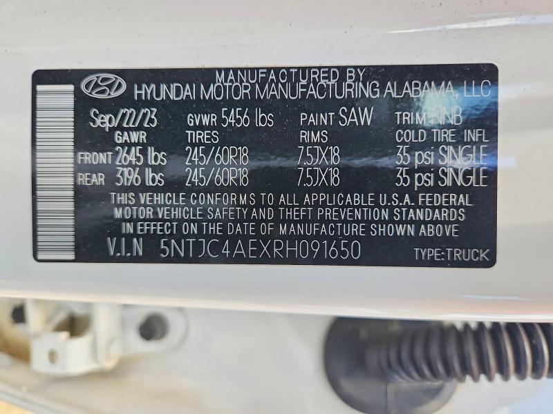 2024 Hyundai Santa Cruz მანქანა იყიდება აუქციონზე, vin: 5NTJC4AEXRH091650, აუქციონის ნომერი: 56642186