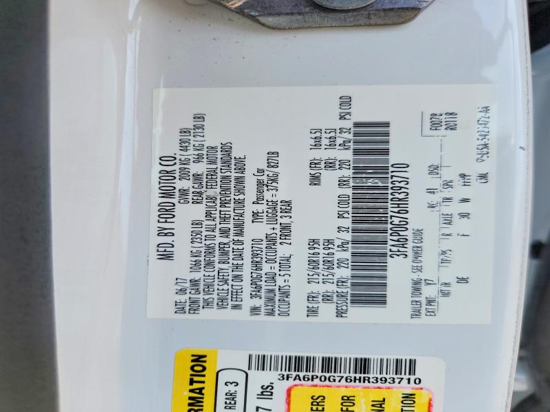 2017 Ford Fusion მანქანა იყიდება აუქციონზე, vin: 3FA6P0G76HR393710, აუქციონის ნომერი: 54718676