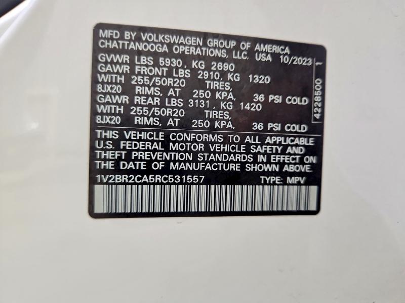 57137526 :رقم المزاد ، 1V2BR2CA5RC531557 vin ، 2024 Volkswagen Atlas مزاد بيع