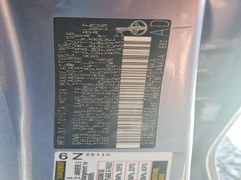 2006 Toyota Matrix მანქანა იყიდება აუქციონზე, vin: 2T1LR32E86C561137, აუქციონის ნომერი: 57594606