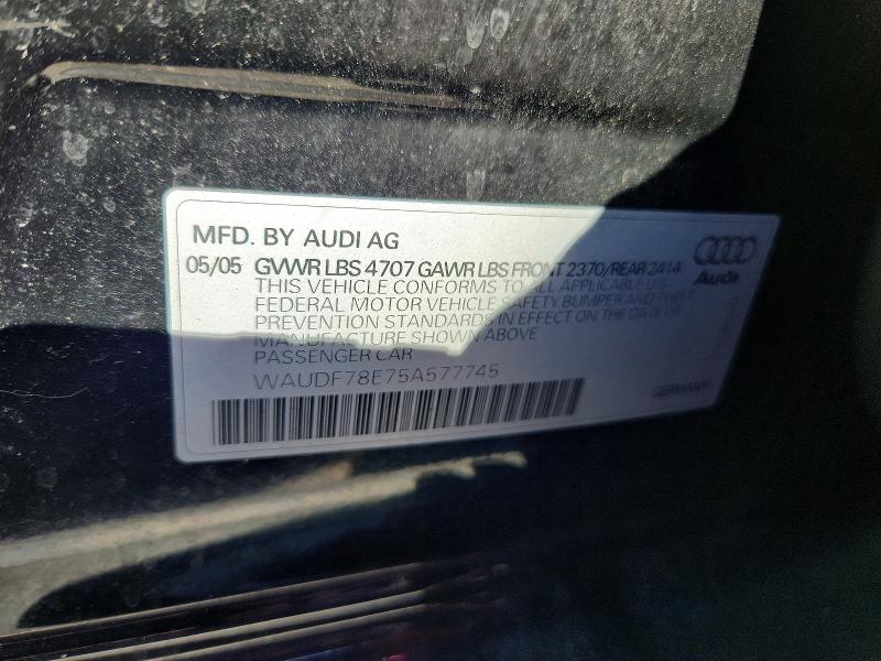 2005 Audi A4 მანქანა იყიდება აუქციონზე, vin: WAUDF78E75A577745, აუქციონის ნომერი: 57542876