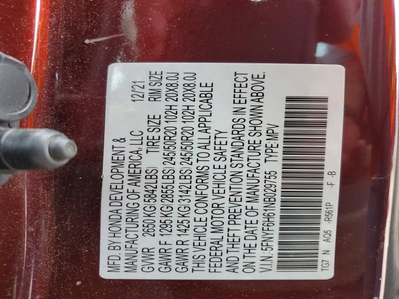 2022 Honda Pilot მანქანა იყიდება აუქციონზე, vin: 5FNYF6H61NB029755, აუქციონის ნომერი: 58717816