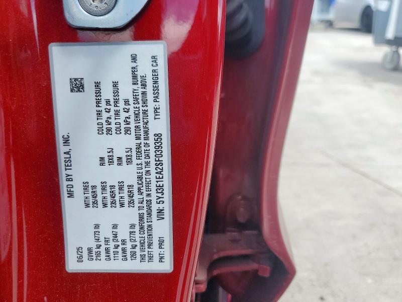 Aukcja sprzedaży 2025 Tesla Model 3, vin: 5YJ3E1EA2SF039358, numer aukcji: 55423636