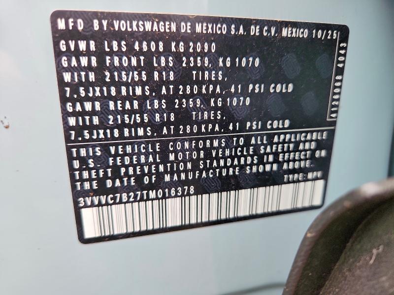 Продажа на аукционе авто 2026 Volkswagen Taos, vin: 3VVVC7B27TM016378, номер лота: 57322476