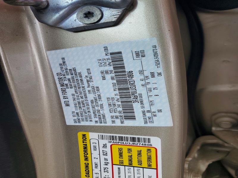 2018 Ford Fusion მანქანა იყიდება აუქციონზე, vin: 3FA6P0LU3JR274806, აუქციონის ნომერი: 57597556