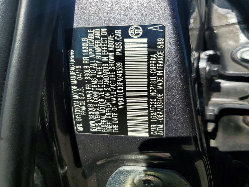 2015 Toyota Yaris მანქანა იყიდება აუქციონზე, vin: VNKKTUD33FA046539, აუქციონის ნომერი: 58069936