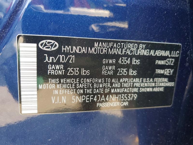59138046 :رقم المزاد ، 5NPEF4JA4NH135379 vin ، 2022 Hyundai Sonata مزاد بيع