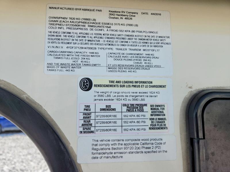 Продажа на аукционе авто 2017 Keys Montana, vin: 4YDF37129H4700028, номер лота: 59147256