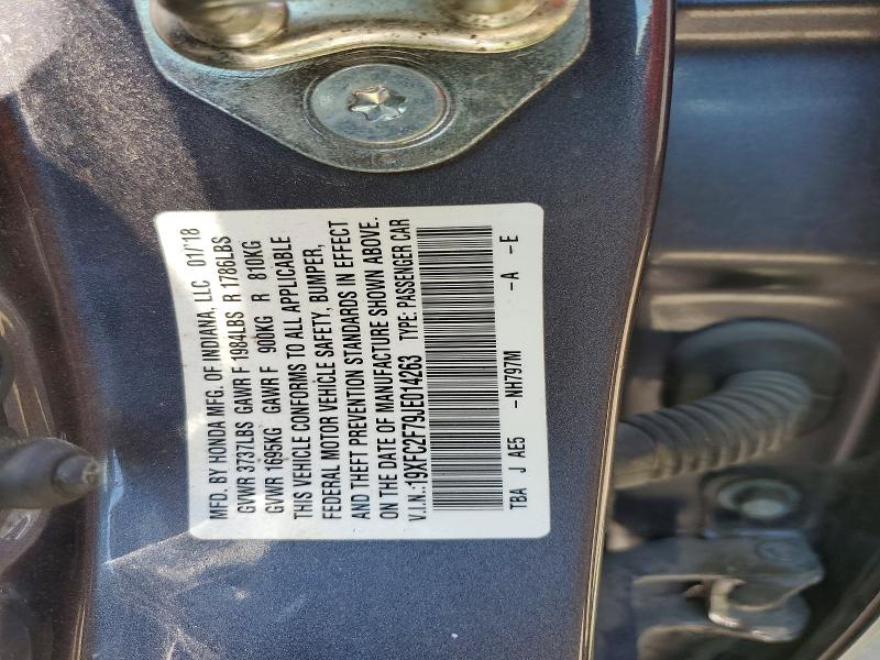2018 Honda Civic მანქანა იყიდება აუქციონზე, vin: 19XFC2F79JE014263, აუქციონის ნომერი: 55738116