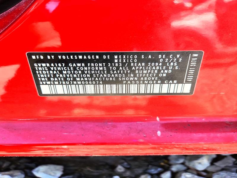 2022 Volkswagen Jetta მანქანა იყიდება აუქციონზე, vin: 3VWEM7BU7NM006074, აუქციონის ნომერი: 58429656