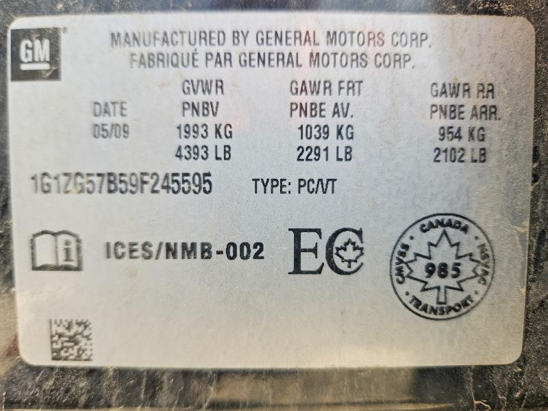 2009 Chevrolet Malibu მანქანა იყიდება აუქციონზე, vin: 1G1ZG57B59F245595, აუქციონის ნომერი: 58459616