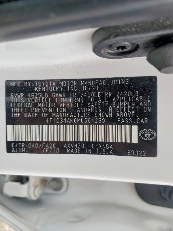 Продажа на аукционе авто 2021 Toyota Camry, vin: 4T1C31AK6MU564269, номер лота: 58077816