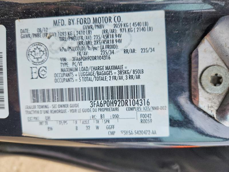Aukcja sprzedaży 2013 Ford Fusion, vin: 3FA6P0H92DR104316, numer aukcji: 56696776