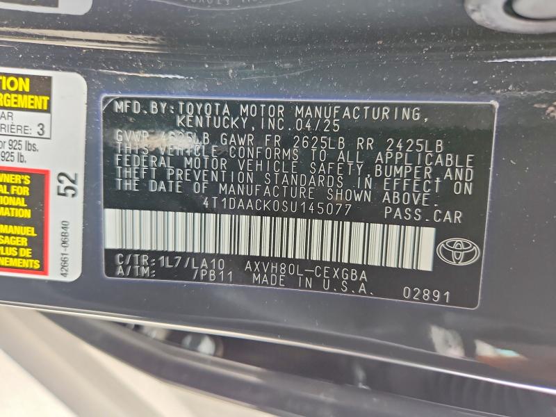 56701236 :رقم المزاد ، 4T1DAACK0SU145077 vin ، 2025 Toyota Camry مزاد بيع