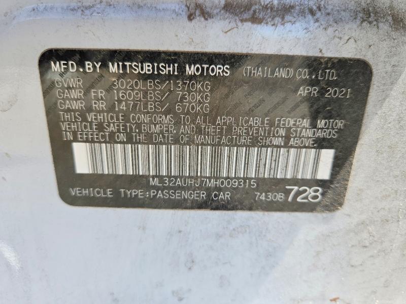 Продаж на аукціоні авто 2021 Mitsubishi Mirage, vin: ML32AUHJ7MH009315, номер лоту: 58407156