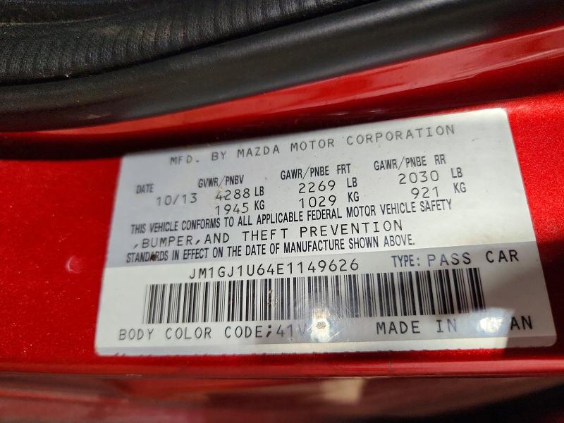 2014 Mazda 6 მანქანა იყიდება აუქციონზე, vin: JM1GJ1U64E1149626, აუქციონის ნომერი: 85622085