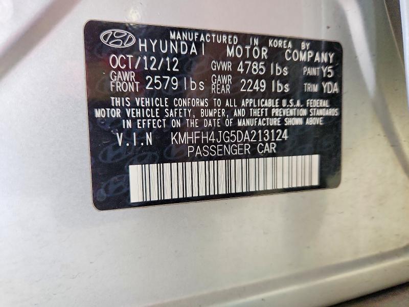 57113226 :رقم المزاد ، KMHFH4JG5DA213124 vin ، 2013 Hyundai Azera مزاد بيع