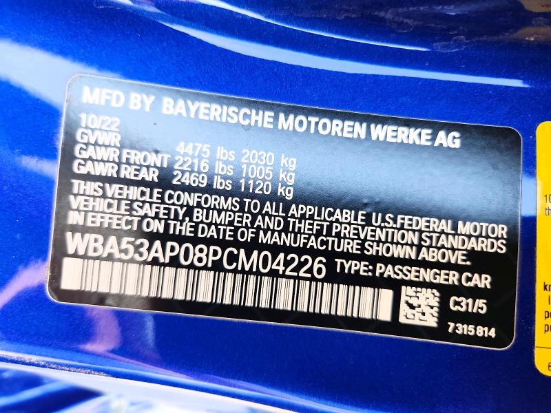 56090716 :رقم المزاد ، WBA53AP08PCM04226 vin ، 2023 Bmw 430i مزاد بيع