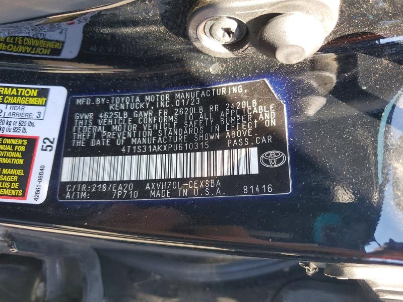 2023 Toyota Camry Hybrid მანქანა იყიდება აუქციონზე, vin: 4T1S31AKXPU610315, აუქციონის ნომერი: 57021396