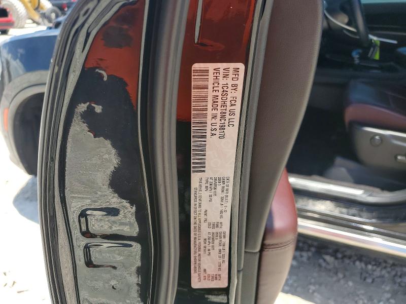2022 Dodge Durango მანქანა იყიდება აუქციონზე, vin: 1C4SDHET8NC198170, აუქციონის ნომერი: 57233896