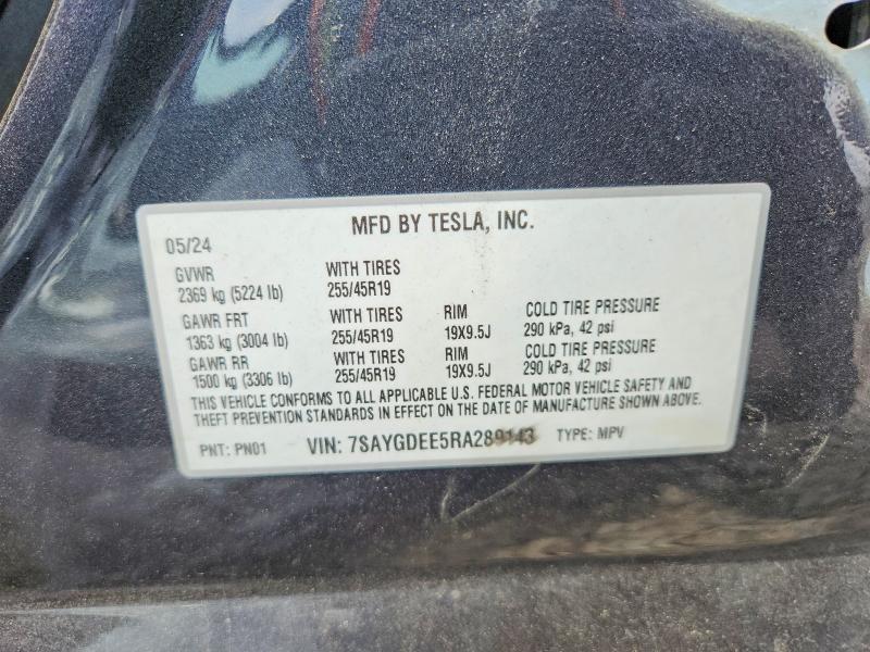 2024 Tesla Model Y მანქანა იყიდება აუქციონზე, vin: 7SAYGDEE5RA289143, აუქციონის ნომერი: 57147016
