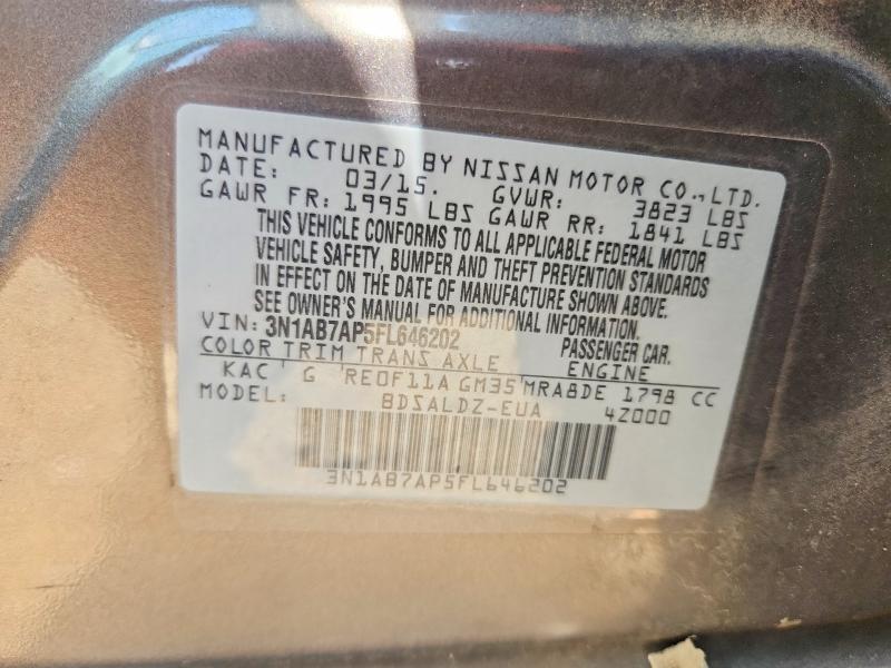 2015 Nissan Sentra მანქანა იყიდება აუქციონზე, vin: 3N1AB7AP5FL646202, აუქციონის ნომერი: 58816156