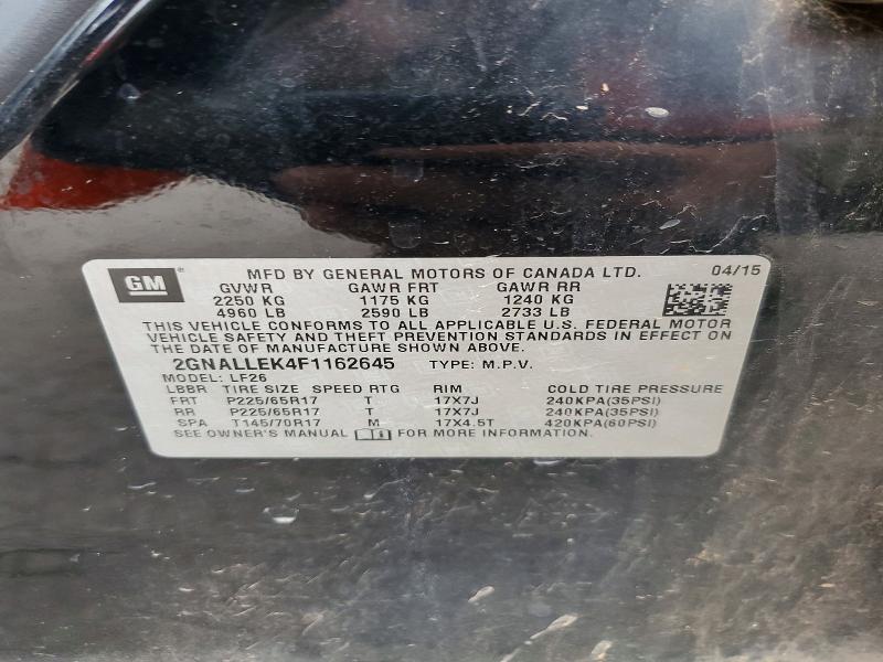 2015 Chevrolet Equinox მანქანა იყიდება აუქციონზე, vin: 2GNALLEK4F1162645, აუქციონის ნომერი: 57052816