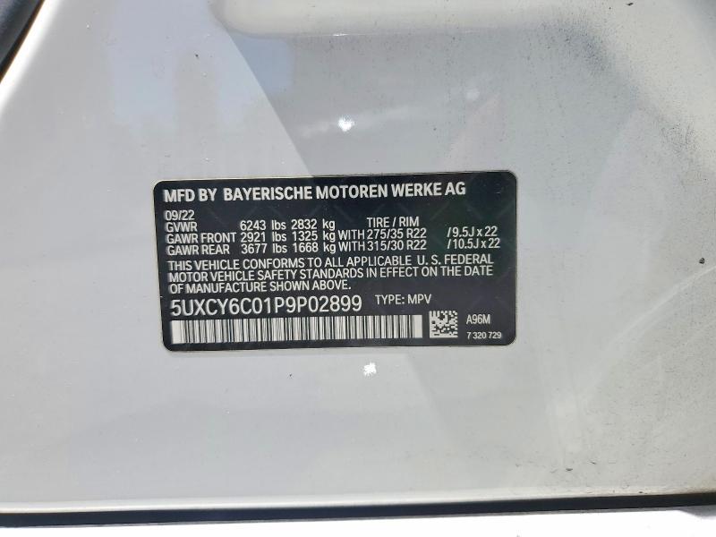 2023 Bmw X6 მანქანა იყიდება აუქციონზე, vin: 5UXCY6C01P9P02899, აუქციონის ნომერი: 58840446