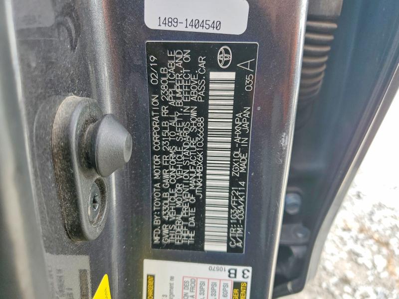 Продаж на аукціоні авто 2019 Toyota C-hr, vin: JTNKHMBX6K1036688, номер лоту: 57134236