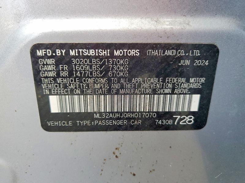 55867016 :رقم المزاد ، ML32AUHJ0RH017070 vin ، 2024 Mitsubishi Mirage مزاد بيع