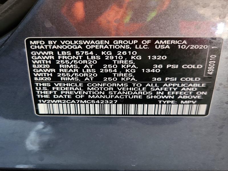Продаж на аукціоні авто 2021 Volkswagen Atlas, vin: 1V2WR2CA7MC542327, номер лоту: 59225236