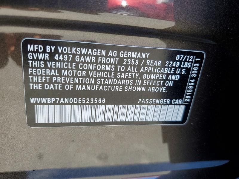 Aukcja sprzedaży 2013 Volkswagen Cc, vin: WVWBP7AN0DE523566, numer aukcji: 58311186