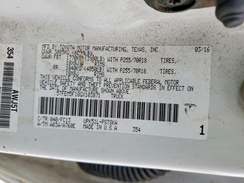 2016 Toyota Tundra მანქანა იყიდება აუქციონზე, vin: 5TFEM5F18GX103871, აუქციონის ნომერი: 55672546