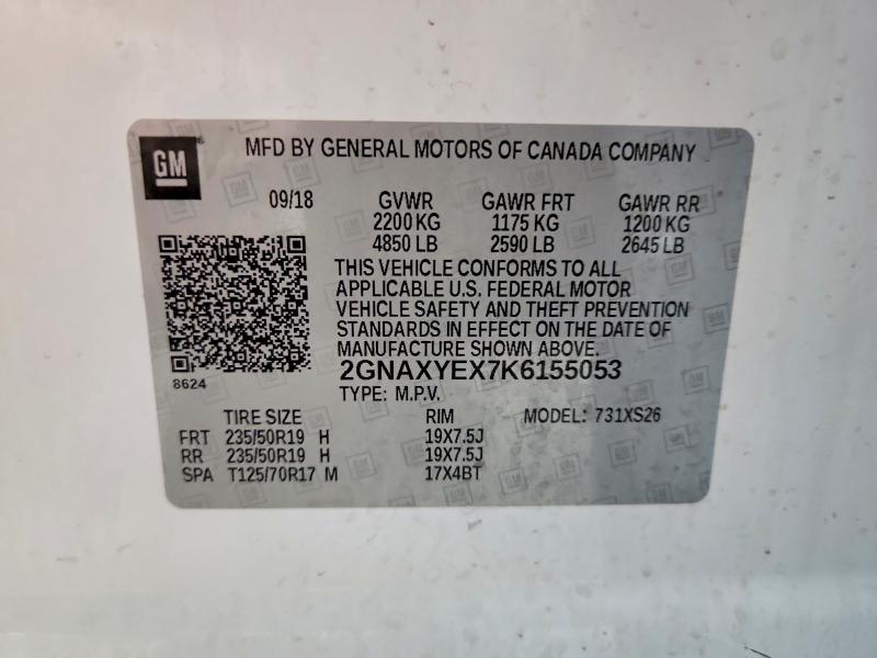 Продажа на аукционе авто 2019 Chevrolet Equinox, vin: 2GNAXYEX7K6155053, номер лота: 57182886