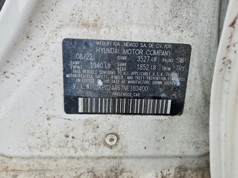 Aukcja sprzedaży 2022 Hyundai Accent, vin: 3KPC24A67NE183400, numer aukcji: 57377956