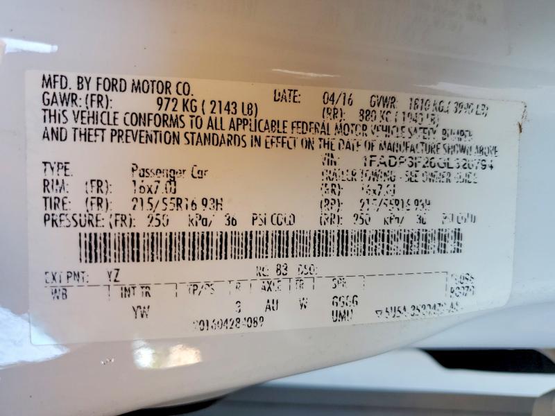 56139846 :رقم المزاد ، 1FADP3F26GL326794 vin ، 2016 Ford Focus مزاد بيع