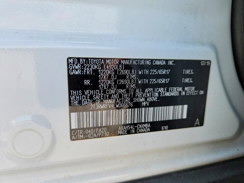 2020 Toyota Rav4 Hybrid მანქანა იყიდება აუქციონზე, vin: 2T3RWRFV4LW066676, აუქციონის ნომერი: 57500146