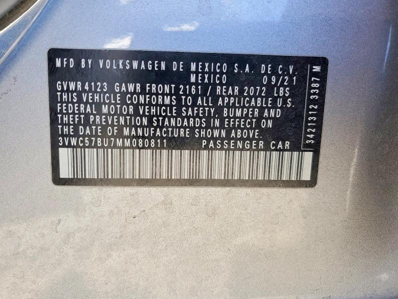 2021 Volkswagen Jetta მანქანა იყიდება აუქციონზე, vin: 3VWC57BU7MM080811, აუქციონის ნომერი: 57856846