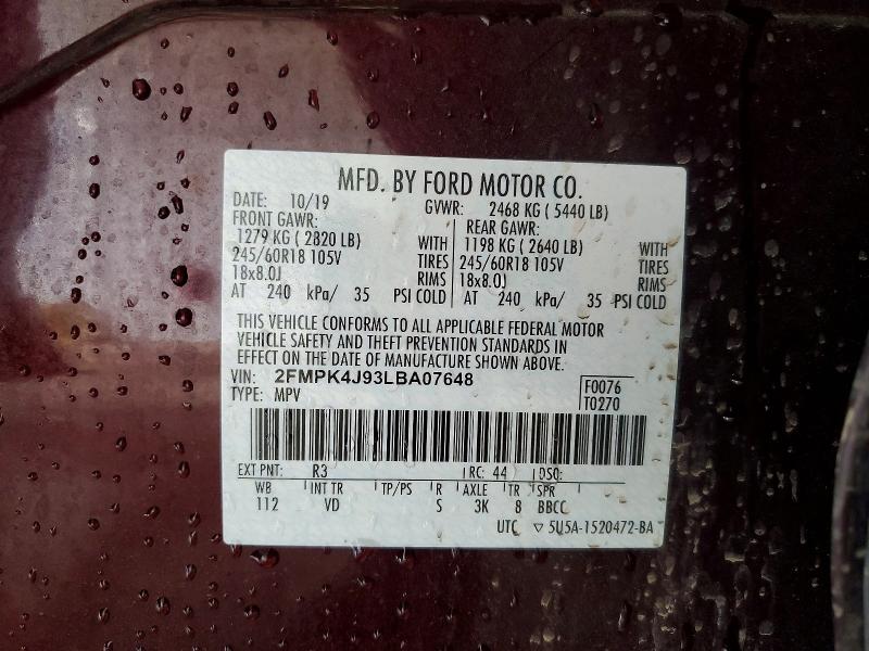 Продажа на аукционе авто 2020 Ford Edge, vin: 2FMPK4J93LBA07648, номер лота: 58993206