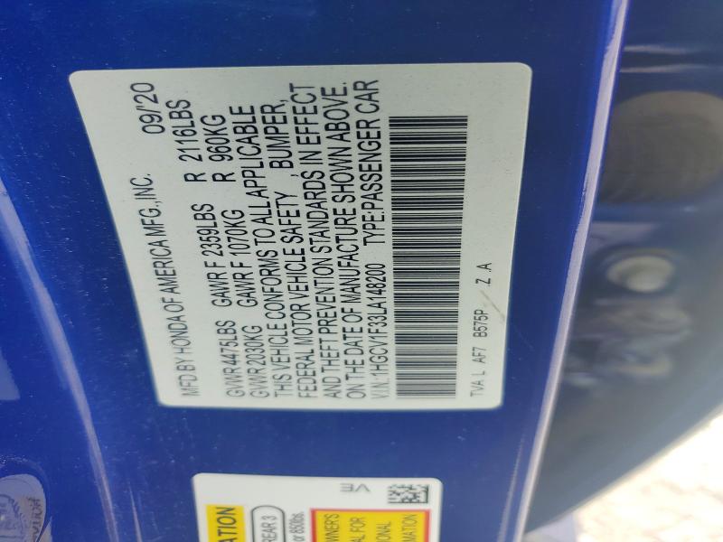 56230466 :رقم المزاد ، 1HGCV1F33LA148200 vin ، 2020 Honda Accord مزاد بيع