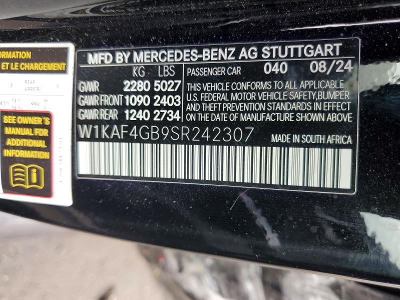 Продаж на аукціоні авто 2025 Mercedes-benz C-class C300, vin: W1KAF4GB9SR242307, номер лоту: 59006996