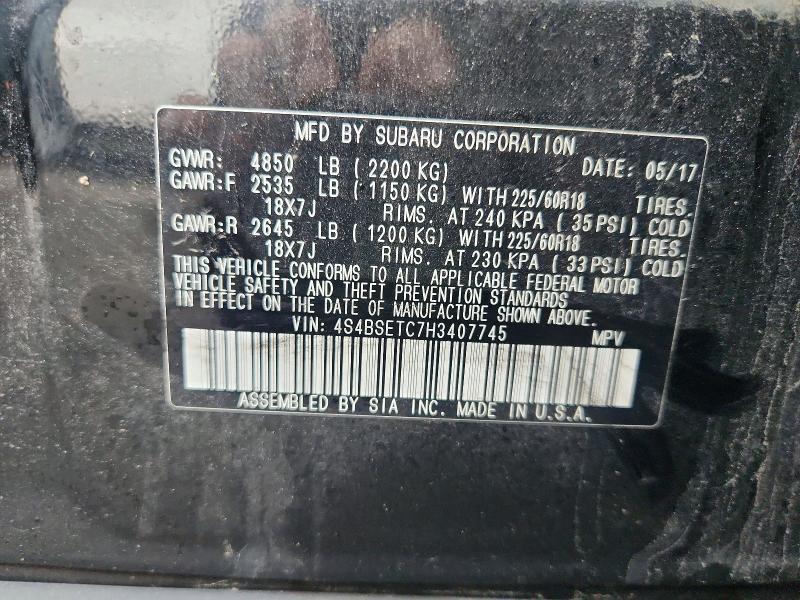 Продаж на аукціоні авто 2017 Subaru Outback, vin: 4S4BSETC7H3407745, номер лоту: 58367076