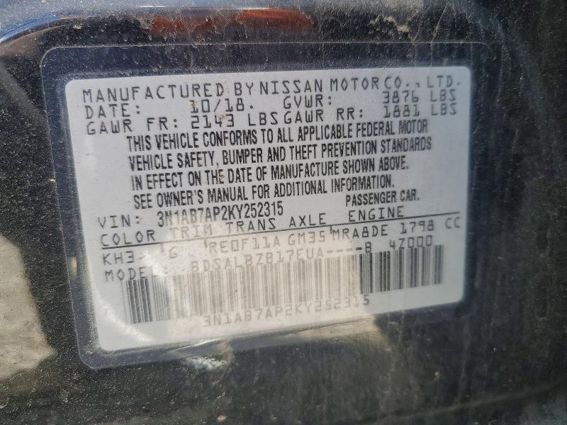 Aukcja sprzedaży 2019 Nissan Sentra, vin: 3N1AB7AP2KY252315, numer aukcji: 57246806