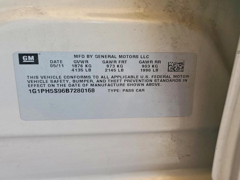 2011 Chevrolet Cruze მანქანა იყიდება აუქციონზე, vin: 1G1PH5S96B7280168, აუქციონის ნომერი: 55455666