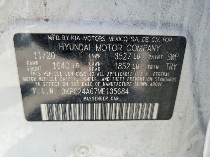 Aukcja sprzedaży 2021 Hyundai Accent, vin: 3KPC24A67ME135684, numer aukcji: 57946966