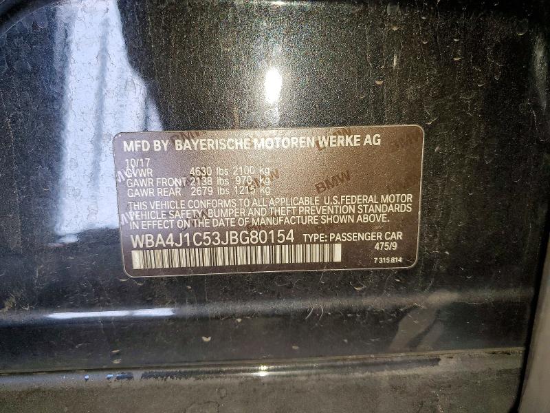 57657506 :رقم المزاد ، WBA4J1C53JBG80154 vin ، 2018 Bmw 430i مزاد بيع