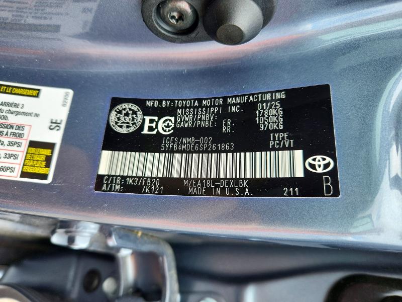 57635556 :رقم المزاد ، 5YFB4MDE6SP261863 vin ، 2025 Toyota Corolla مزاد بيع