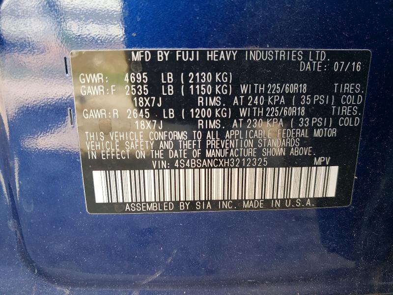 Aukcja sprzedaży 2017 Subaru Outback, vin: 4S4BSANCXH3212325, numer aukcji: 59272316
