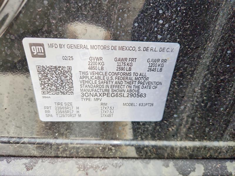 Aukcja sprzedaży 2025 Chevrolet Equinox, vin: 3GNAXPEG6SL290563, numer aukcji: 58005486