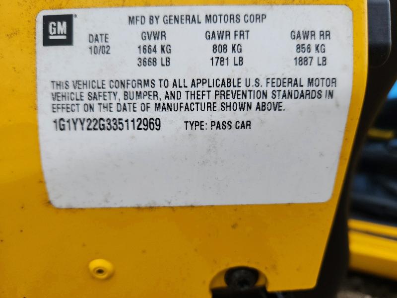 Продажа на аукционе авто 2003 Chevrolet Corvette, vin: 1G1YY22G335112969, номер лота: 57729326
